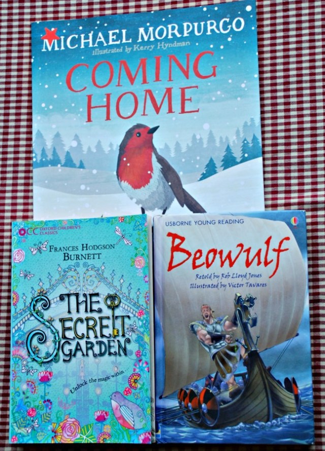 New Books we are enjoying. Coming Home, The Secret Garden and Beowulf