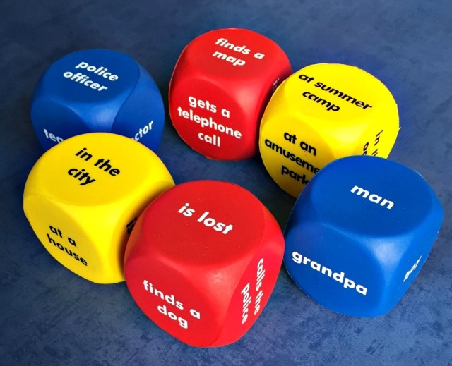 Learning Resources story starter cubes. Set of 6 different cubes with different words and phrases on to encourage creative writing