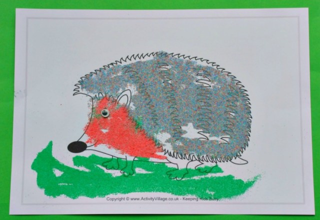 Multicoloured Sand Art Hedgehog. A fun and easy Autumn craft for children you love cut animals