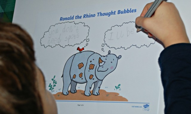 Ronald the Rhino Thought bubble activity from Twinkl is great for encouraging writing