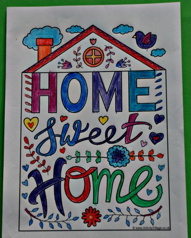 Activity Village Home Sweet Home Colouring Quote page