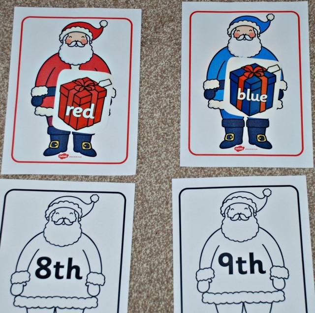 Colourful Santas with their coloured presents and the Ordinal Santas. All items from Twinkl