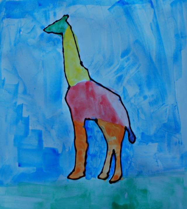 African animal painting activity for children. A Rainbow giraffe