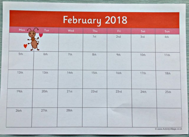 2018 Monthly Calendar pages downloaded from Activity Village