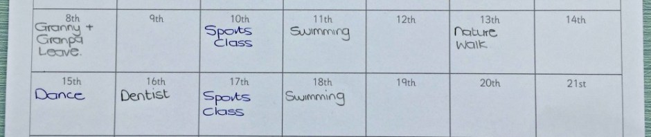 January 2018 monthly calendar page with events written on it