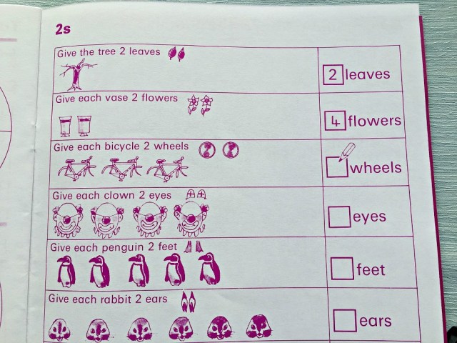 Schofield & Sims Number 3 book. Includes some 2 times table practice. Key stage 1 maths practice