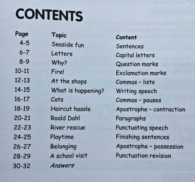 The contents page of At Home With Punctuation by Oxford University Press