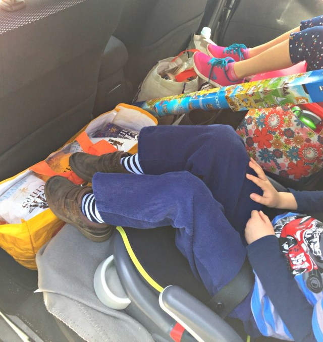 Filling up the car including the backseat with our Costco shopping