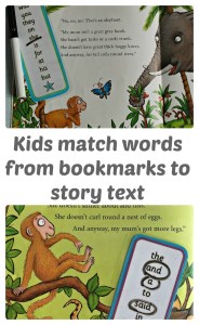 Sight Word Activity. Kids match words from high frequency bookmarks back to favourite storybooks