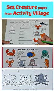 Sea Creature pages from Activity Village. Including label the picture and word scramble