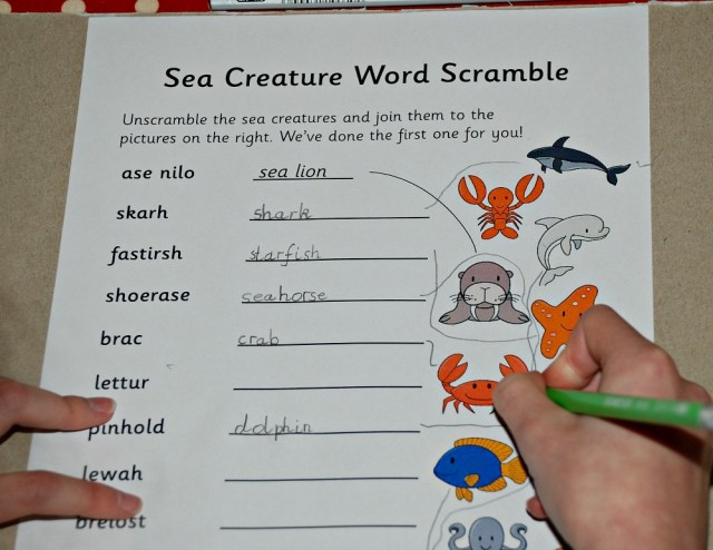 Sea Creature word scramble from Activiy Village. A fun way to practice some spelling