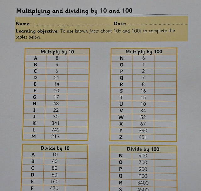 Teachit primary website. Multiplying and dividing by 10 and 100