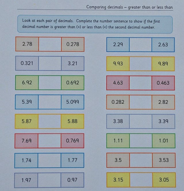 Teachit primary Website. Free to download Comparing Decimals page