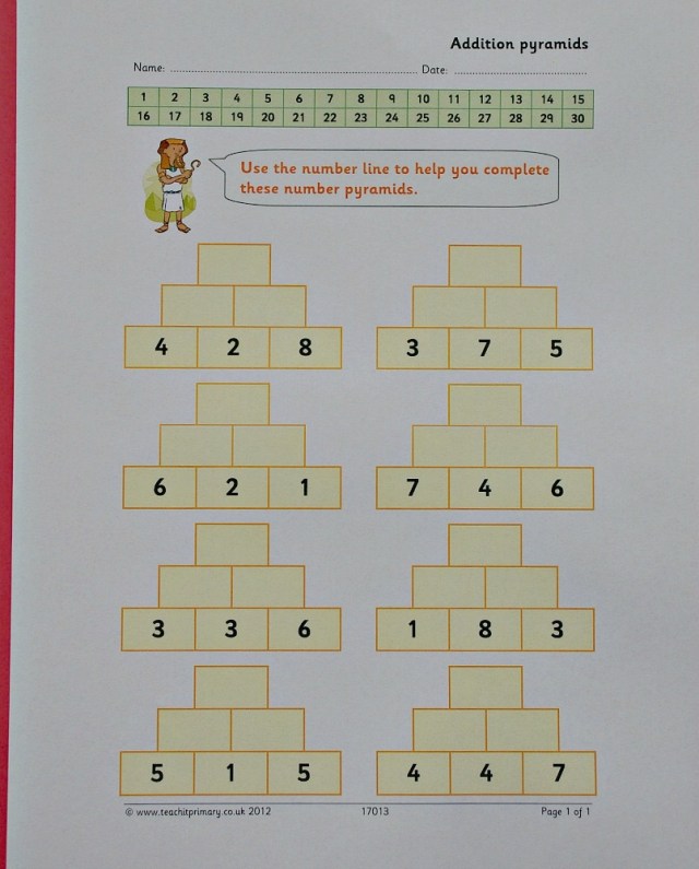 Teachit primary website. Pyramid addition maths free to download