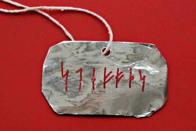 Viking Rune necklace made by kids after reading the How to Train Your Dragon series
