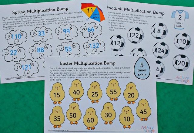 Activity Village Multiplication Bump Games. Fun way to practice times tables with the kids at home