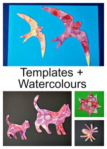 Easy Art Activity for kids. Watercolour plus templates. Fun and easy to do at home. Templates from Activity Village