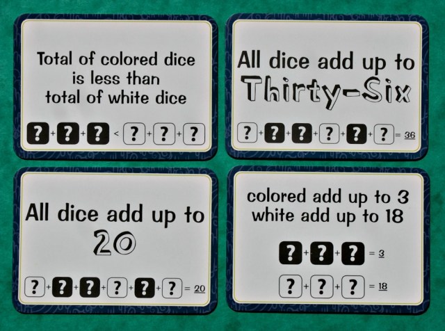 Even Steven's Odd! by Learning Resources. Some of the harder dice challenge cards
