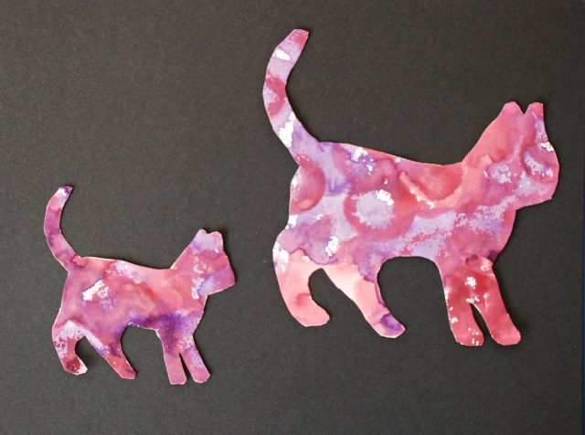 Fun Easy Template Art for children. cats made using watercolours and templates