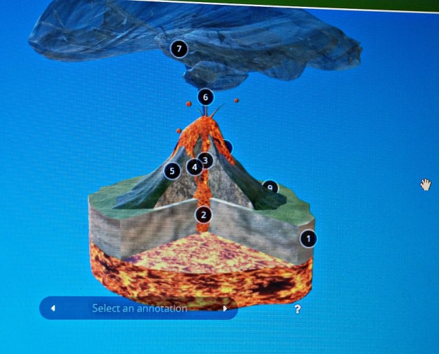 Oaka Digital. An example of one of the extra online resources. A 3D image of a volcano that turns and spins