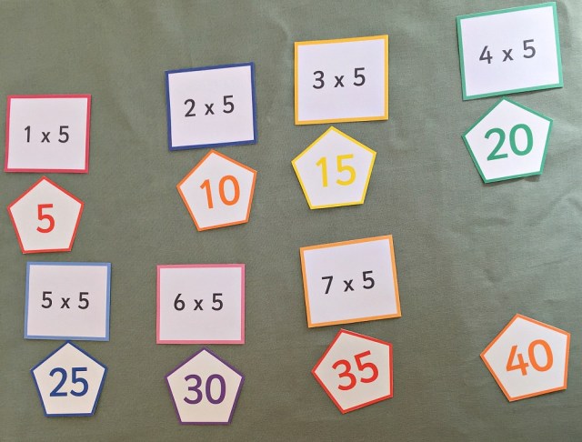 Skip counting cards and times table folding cards both from Activity Village. Great for working on times table at home