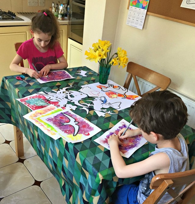 tracing around the templates to create some colourful pictures