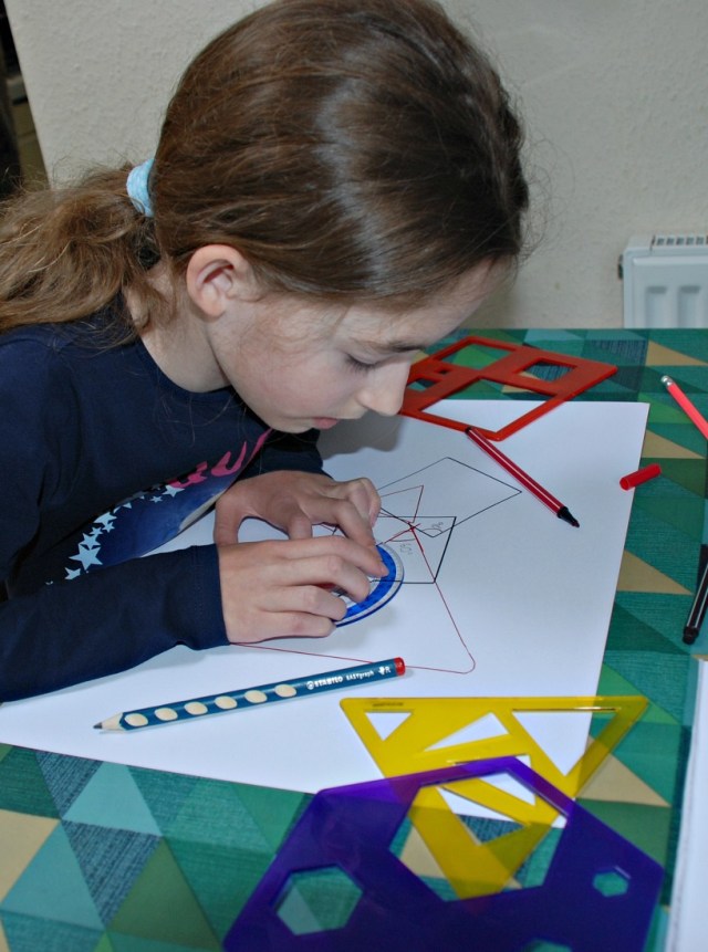 Measuring random angles created after drawing shapes using their Learning Resources shape stencils