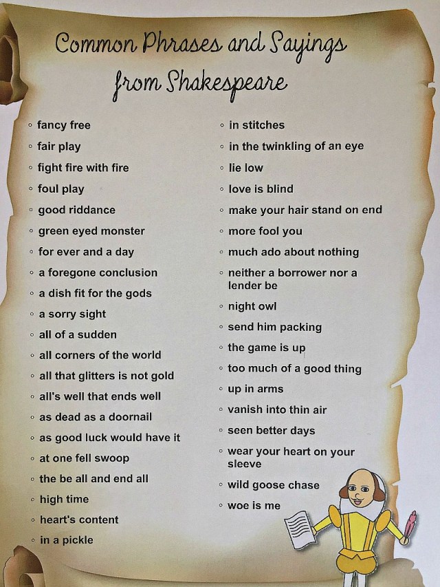 Common Phrases and sayings from Shakespeare. Downloaded from the Activity Village website