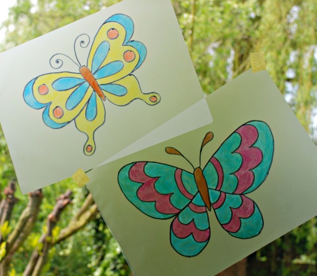 Easy to make suncatchers using laminating pouches and sharpies
