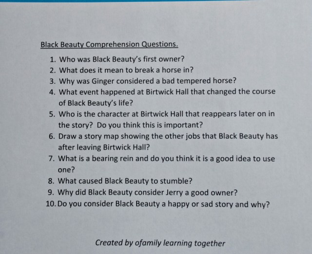Comprehension Questions for Black Beauty