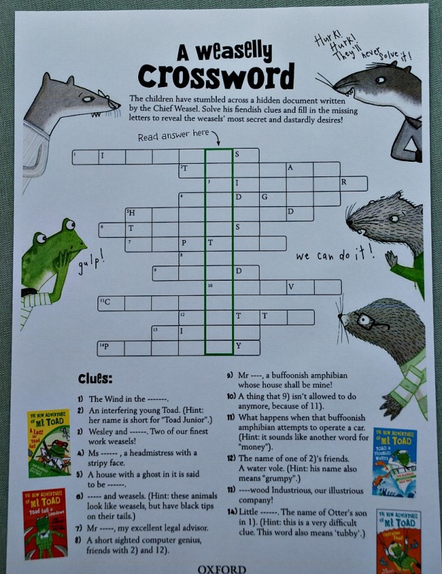 Free to download crossword for Mr Toad's new Adventures