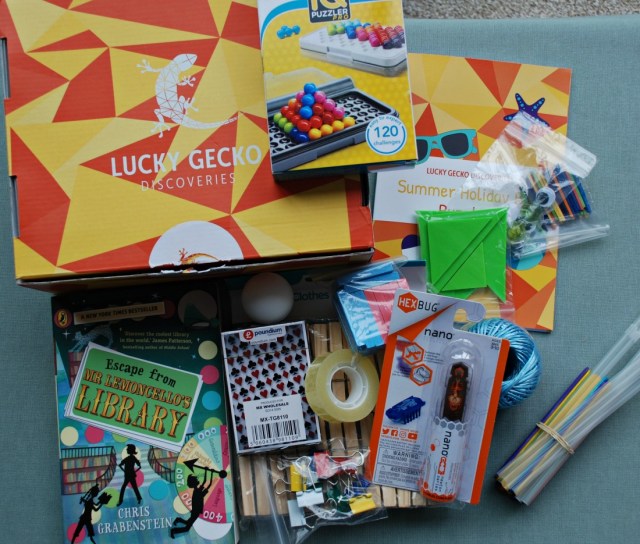 Lucky Gecko Summer Box 2018. Lots of puzzles and challenges to keep the kids thinking over the summer
