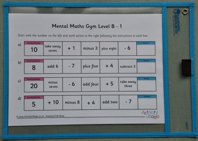 Activity Village Mental Maths Gym Pages inside our Write and Wipe pockets