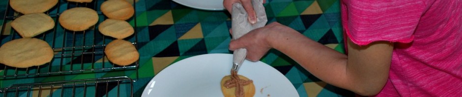 Experimenting with using an icing bag and some icing tips for the first time