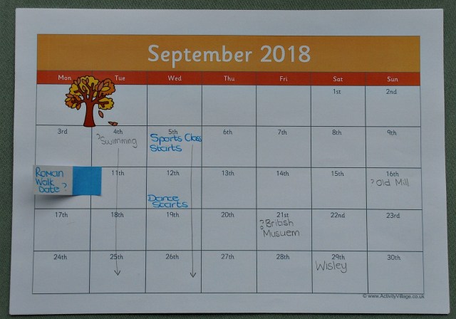 Using a Monthly Calendar for some planning