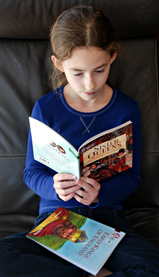 reading the Sisiter Queens BIG CAT reader at home. Great way to introduce History topics