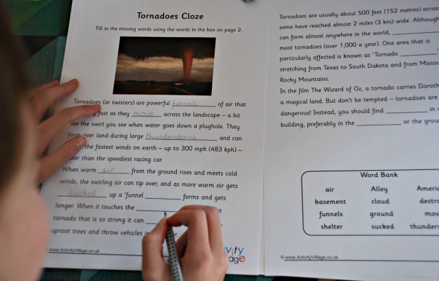 Tornado Cloze from Activity Village