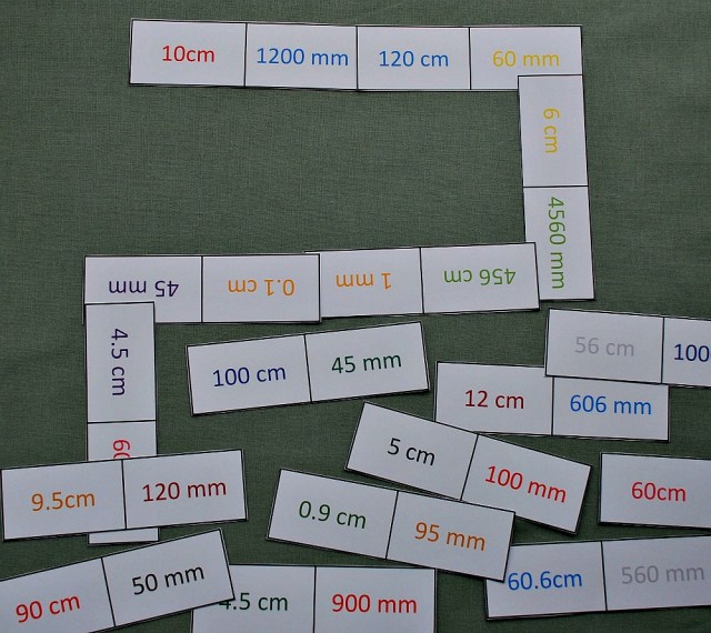 Measurement Dominoes. Fee to download in either colour or just black