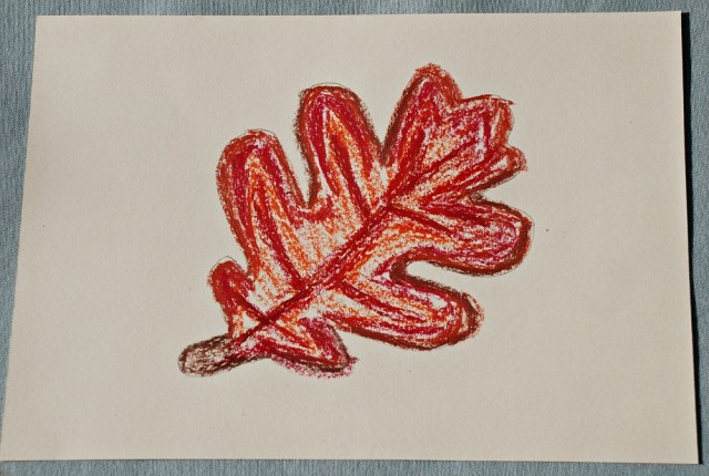 Oak leaf created using oil pastels