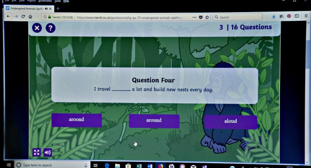 Twinkl Go. Endangered animal spelling quiz