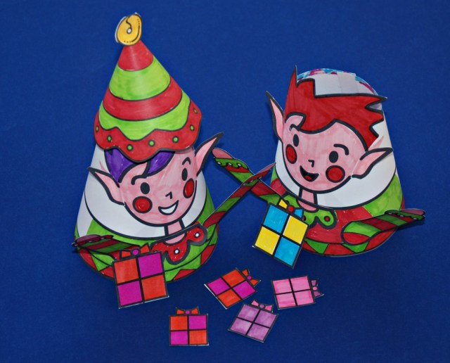 MrsMactivity Christmas Cone people. Print out the black and white set and let the kids decorate them