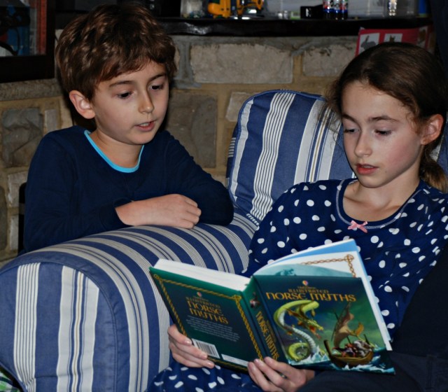 reading the Usborne Illustrated Norse Myths book together. Great for understanding Viking Mythology