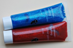 Tiger Glitter paint that you can buy in store in sets of 3