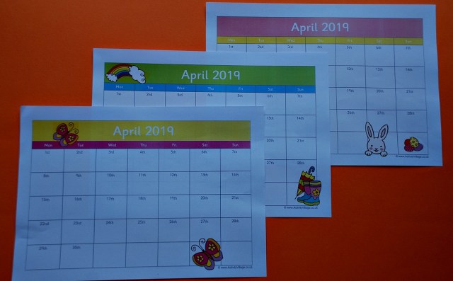 Activity Village 2019 Calendar pages