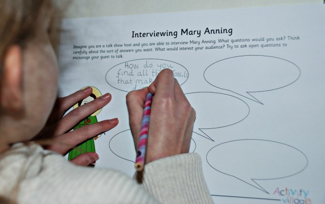 Mary Anning Interview worksheet from Activity Village
