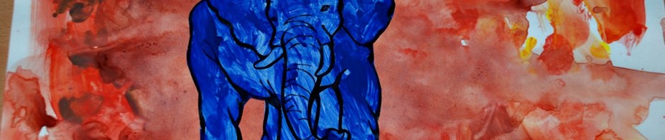 Blue elephant in a Sandstorm. Elephant template from Activity Village