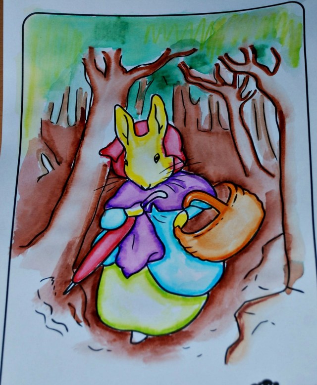 Picture from the Peter Rabbit pack from Twinkl using felt tip pens and water