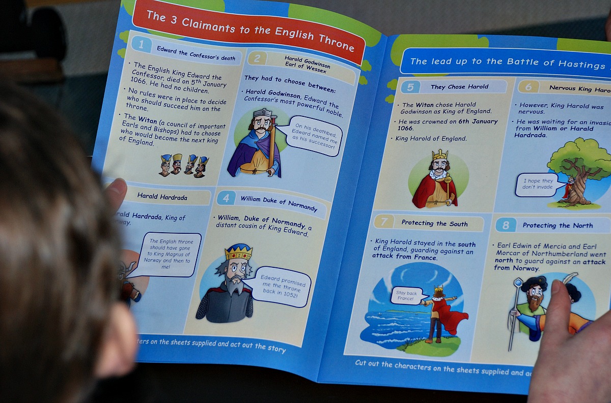 reading up about the Battle of Hastings with an Oaka Books topic pack and the Tudors with the Tudor and Stuarts Usborne Book
