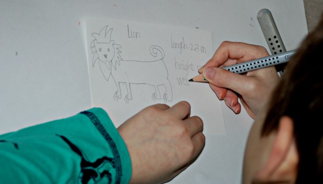 Measuring Cards - creating his own measuring fact cards