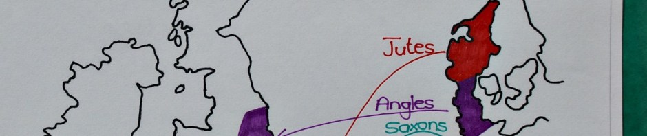 Free to download hand-drawn Anglo-Saxon England map showing the Jutes, Saxons and Angles Migration